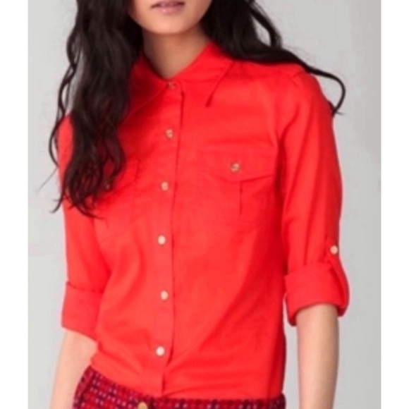 TORY BURCH BUTTON FRONT SHIRT 6 100% COTTON BREATHABLE LIGHTWEIGHT PREPPY CHIC - Picture 1 of 12